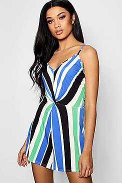Boohoo Susanne Strappy Twist Front Stripe Playsuit