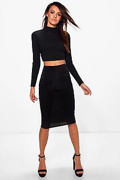 Boohoo Maeve Twist Front Midi Skirt