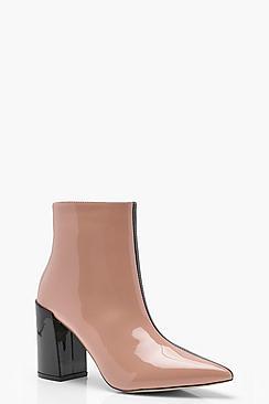 Boohoo Contrast Block Heel Ankle Boots