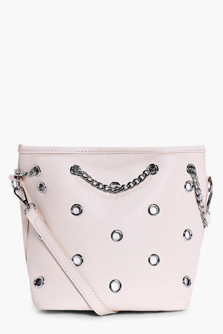 Boohoo Sofia Eyelet Bucket Bag White