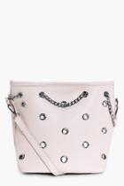 Boohoo Sofia Eyelet Bucket Bag White