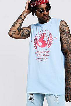 Boohoo Graphic Print Drop Arm Hole Longline Tank