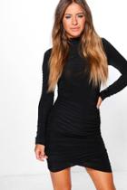 Boohoo Petite Sadie Slinky Turtle Neck Dress Black