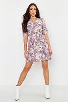 Boohoo Boho Paisley Print Shirred Waist Skater Dress