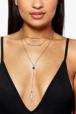 Boohoo Macey Fine Bar Plunge Layered Necklace
