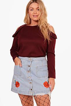 Boohoo Plus Kara Ruffle Open Shoulder Jumper