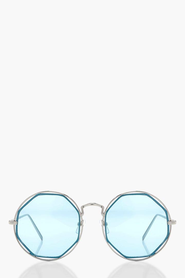 Boohoo Amy Boutique Cut Out Blue Round Sunglasses Blue
