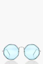 Boohoo Amy Boutique Cut Out Blue Round Sunglasses Blue