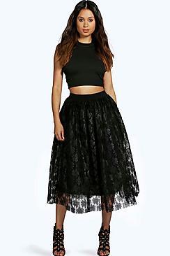 Boohoo Boutique Rose Contrast Lace Full Midi Skirt