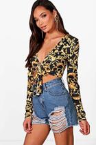 Boohoo Tall Paige Scarf Print Tie Front Top