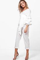Boohoo Amelia Frill & Tie Crop With Woven Trouser Co-ord