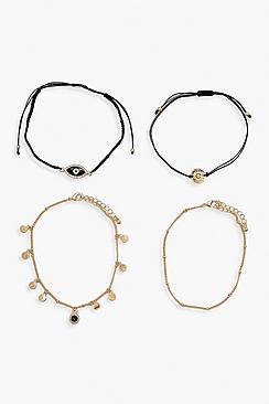 Boohoo Diamante Evil Eye Bracelet Pack