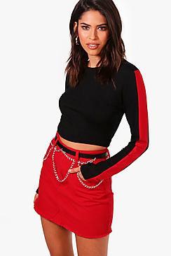 Boohoo Lila Stripe Sleeve Crop
