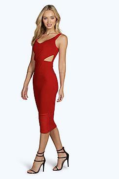 Boohoo Nina Mesh Panelled Cut Out Midi Bodycon Dress