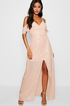 Boohoo Boutique Sasha Metallic Wrap Maxi Dress