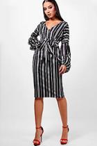 Boohoo Tori Gathered Sleeve Stripe Midi Dress