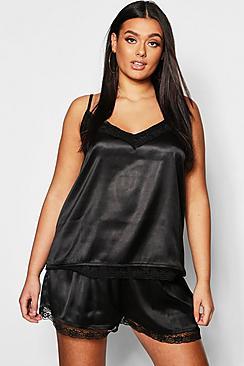 Boohoo Plus Lace Trim Cami Pyjama Short Set