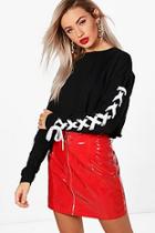 Boohoo Evelyn Eyelet Detail Lace Up Sweat Top