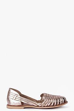 Boohoo Boutique Kayla Metallic Leather Woven Ballets