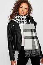 Boohoo Check Houndstooth Mixed Woven Scarf