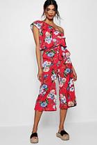 Boohoo Gia One Shoulder Tropical And Culotte Co-ord