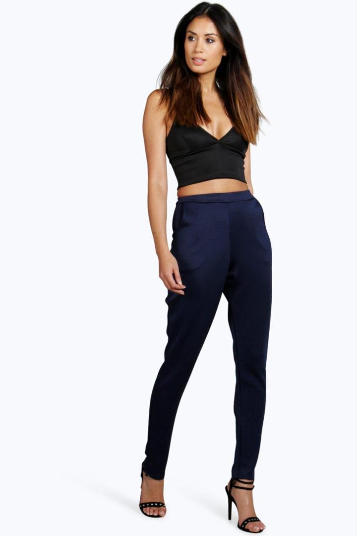 Boohoo Carmilla Scuba Skinny Pocket Trousers Navy