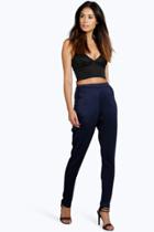 Boohoo Carmilla Scuba Skinny Pocket Trousers Navy