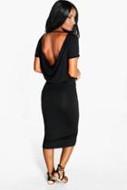 Boohoo Lois Drape Back Cap Sleeve Midi Dress Black