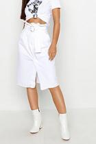Boohoo Petite Belted Denim Midi Skirt