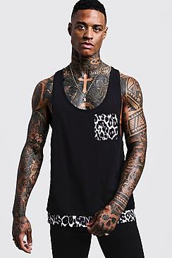 Boohoo Contrast Pocket Print Faux Layer Racer Back Vest