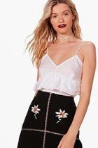 Boohoo Emma Woven Frill Detail Lace Up Back Cami