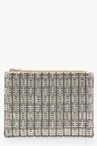 Boohoo Ivy Metal Bead And Diamante Ziptop Clutch