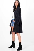 Boohoo Hannah Pleated Flare Sleeve Midi Kimono Black