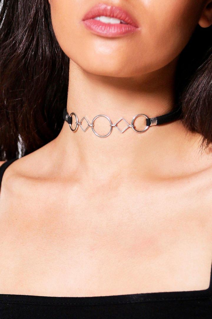 Boohoo Macie Circle & Diamond Choker Black
