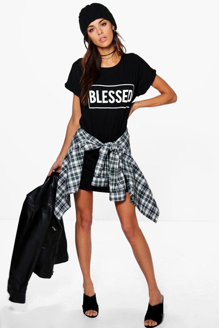 Boohoo Roksanda Blessed Slogan T-shirt Dress Black