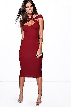 Boohoo Strappy Top Detail Midi Bodycon Dress