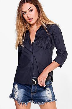 Boohoo Petite Holly Tassel Shirt
