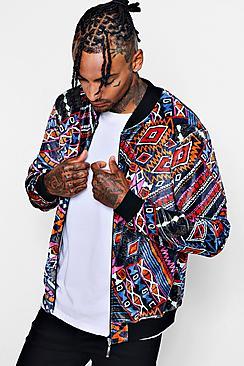 Boohoo Aztec Velour Printed Bomber