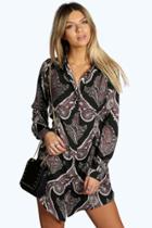 Boohoo Lola Paisley Shirt Dress Black