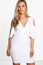 Boohoo Plus Elle Cold Shoulder Bell Sleeve Bodycon Dress Ivory
