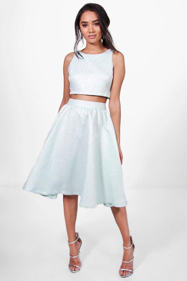 Boohoo Petite Lola Jacquard Premium Skirt Co-ord Mint