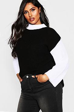 Boohoo Plus Colour Block High Neck Jumper