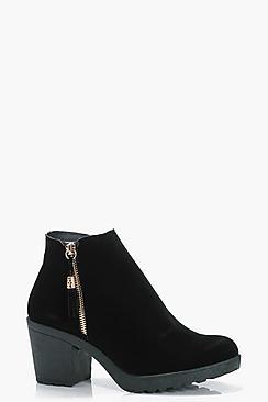 Boohoo Beatrice Fringe Trim Suedette Chelsea Boots