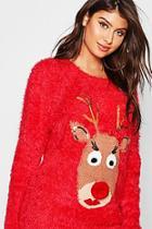 Boohoo Reindeer Fluffy Knit Christmas Jumper