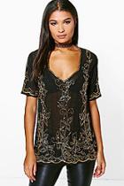 Boohoo Izzy Embellished Plunge T-shirt