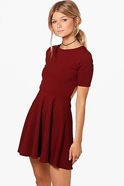 Boohoo Petite Kiera Key Hole Cut Out Skater Dress
