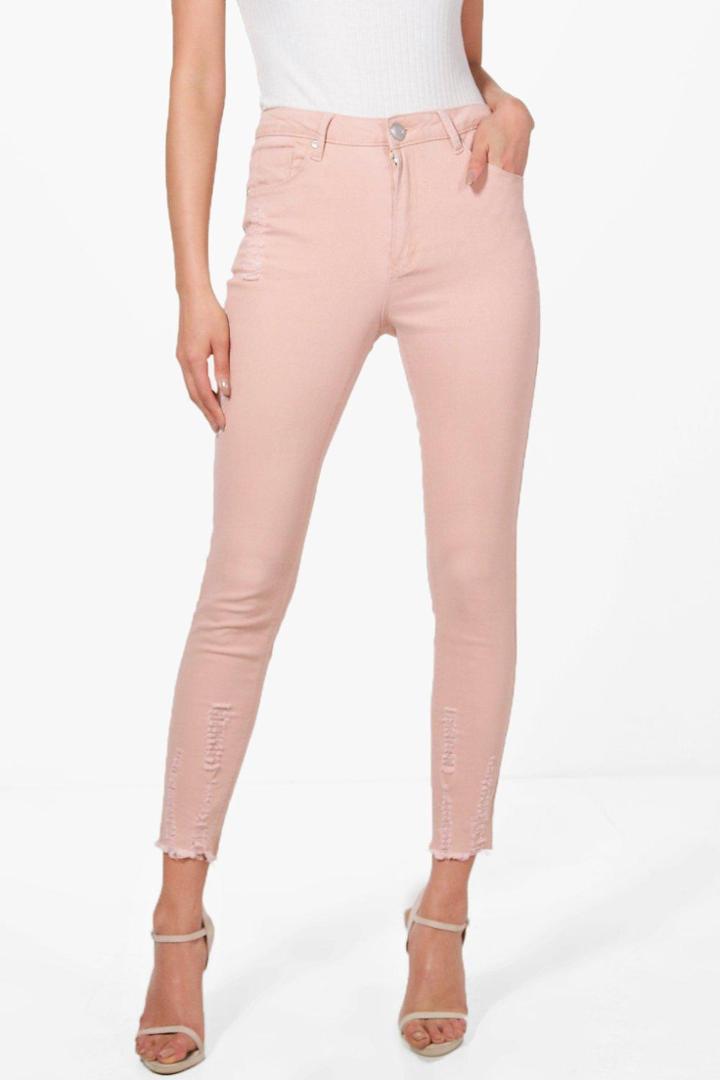 Boohoo Abby Pink Ripped Skinny Jeans Pink