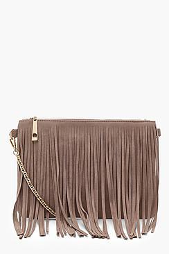 Boohoo Suedette Fringe Thin Chain Shoulder Bag