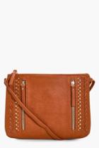 Boohoo Lola Zip Stud & Lattice Cross Over Bag Tan