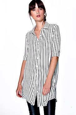 Boohoo Aine Striped Button Through Woven Shirt